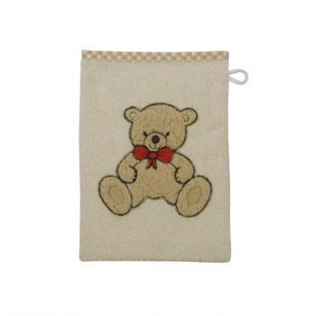 Preview: Baby Kapuzen-Badetuch und Waschhandschuh  mit Teddy II- Applikation im Geschenkkarton